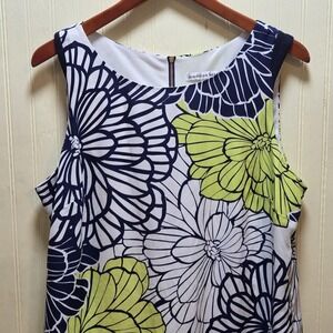 Madison Leigh Dress Womens 16 Navy Green Floral Sleeveless Sheath Knee Length